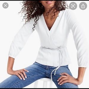 J. Crew White Wrap and Tie Blouse